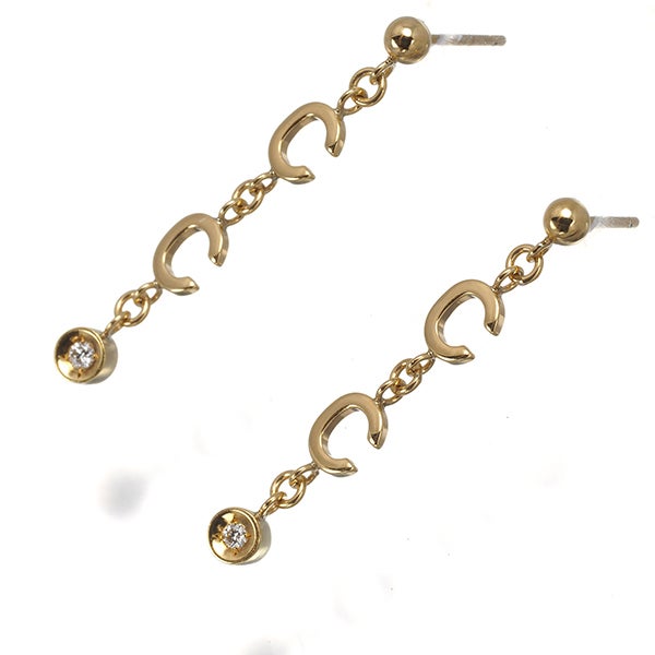 セリーヌ ピアス  ダイヤ 0.02ct/0.02ct  Cロゴ 一粒 揺れる K18YG 