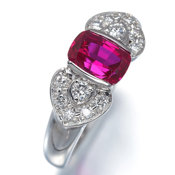 クレサンベール リング  再結晶ルビー 1.15ct  ダイヤ 0.22ct  12号 Pt900 
