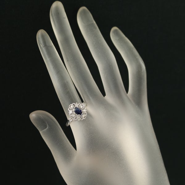 GSTV リング  サファイア 0.55ct ダイヤ 0.14ct  ミルグレイン フラワー 15号 K18WG 