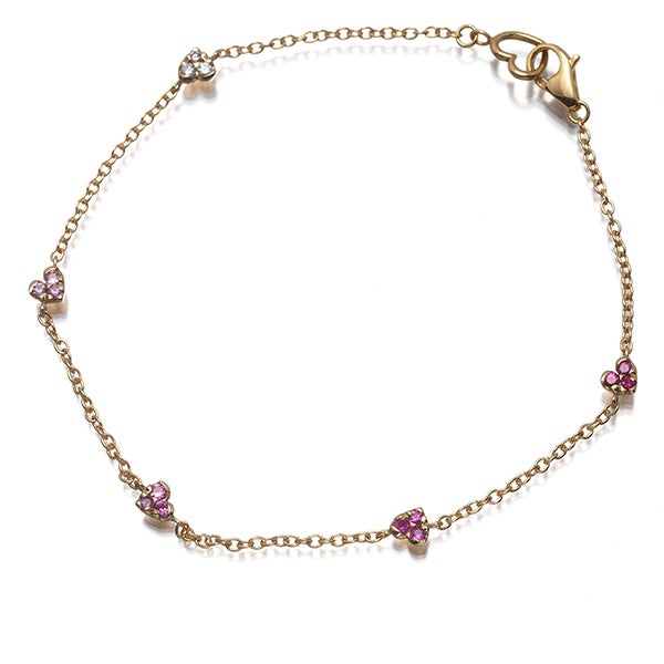 ポンテヴェキオ ネックレス  ピンクサファイア 0.13ct ルビー ダイヤ  ハート ステーション K18PG 
