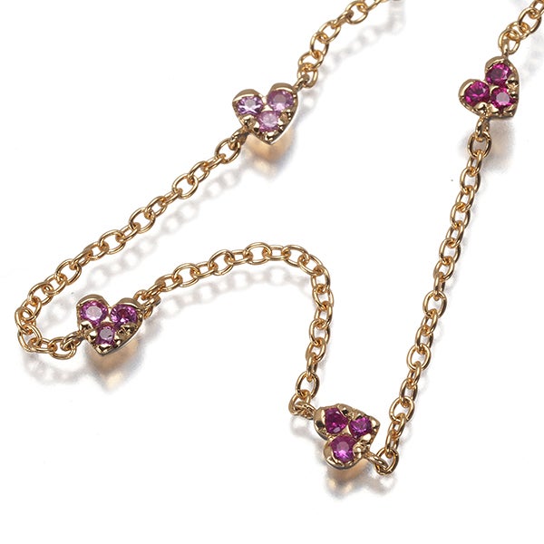 ポンテヴェキオ ネックレス  ピンクサファイア 0.13ct ルビー ダイヤ  ハート ステーション K18PG 