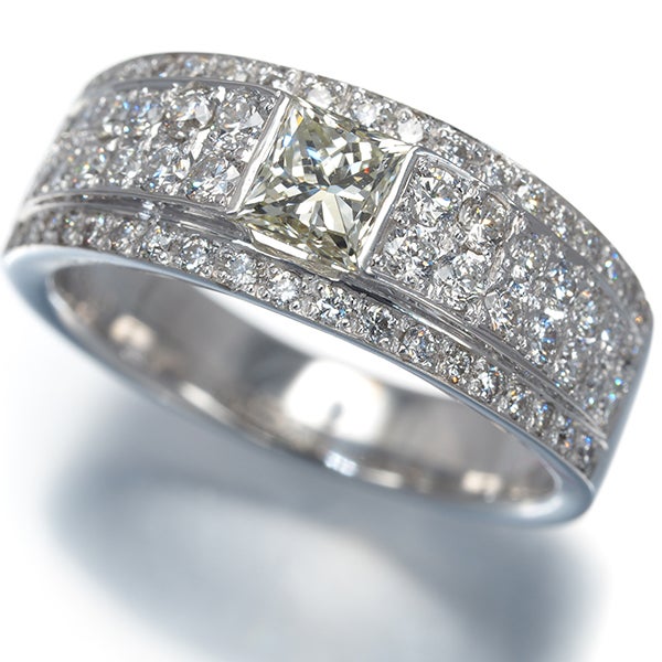 イエロー&クリア ダイヤ 0.560ct/0.67ct プリンセスカット 2種カット  リング K18WG 