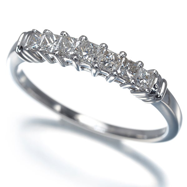  ダイヤ 0.40ct プリンセス＆バゲットカット 7P  リング K18WG 