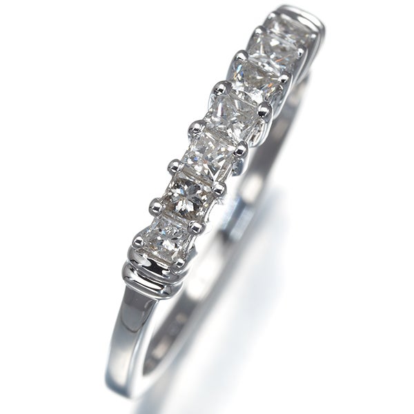  ダイヤ 0.40ct プリンセス＆バゲットカット 7P  リング K18WG 