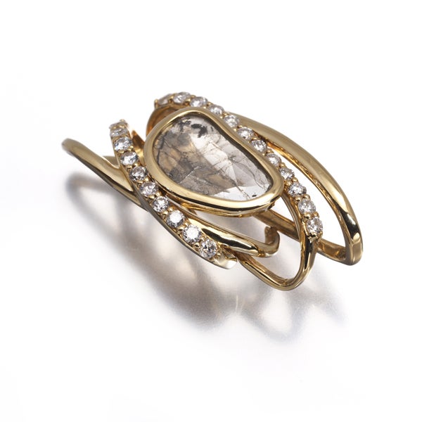  ダイヤ 0.58ct/0.27ct スライスカット  ペンダントトップ K18YG 