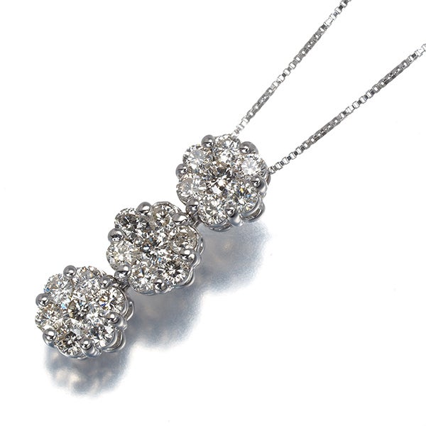  ダイヤ 0.70ct フラワー  ネックレス K18WG 