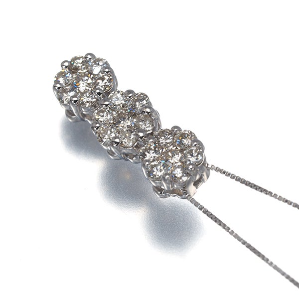  ダイヤ 0.70ct フラワー  ネックレス K18WG 