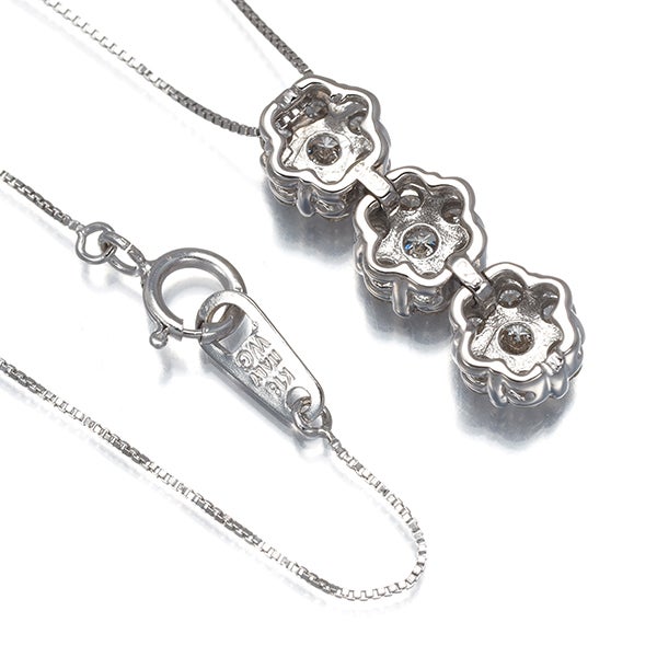  ダイヤ 0.70ct フラワー  ネックレス K18WG 