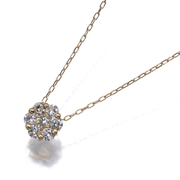  ダイヤ 0.30ct フラワー パヴェ  ネックレス K18YG 