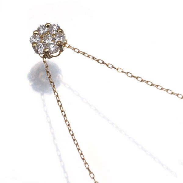  ダイヤ 0.30ct フラワー パヴェ  ネックレス K18YG 