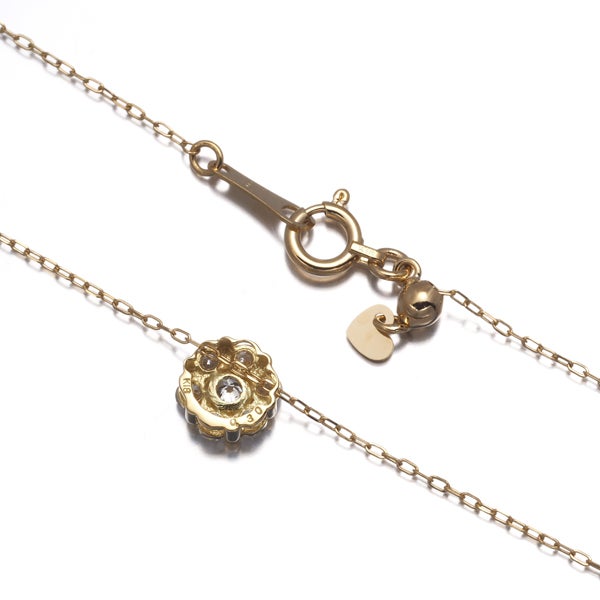  ダイヤ 0.30ct フラワー パヴェ  ネックレス K18YG 