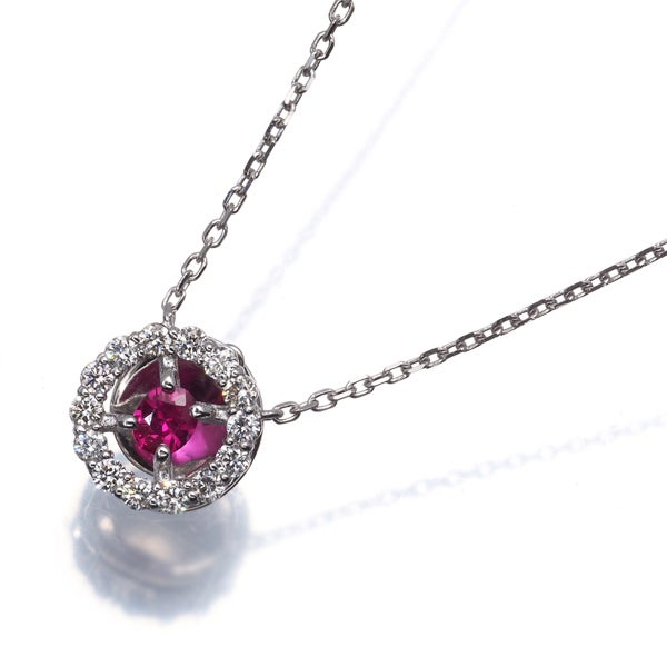  ルビー 0.13ct ダイヤ 0.20ct   ネックレス K18WG 