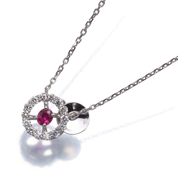  ルビー 0.13ct ダイヤ 0.20ct   ネックレス K18WG 