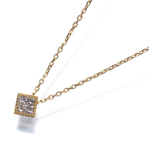 ヴァンドーム ネックレス プリンセスカット ダイヤモンド  ミステリーセット K18YG 
