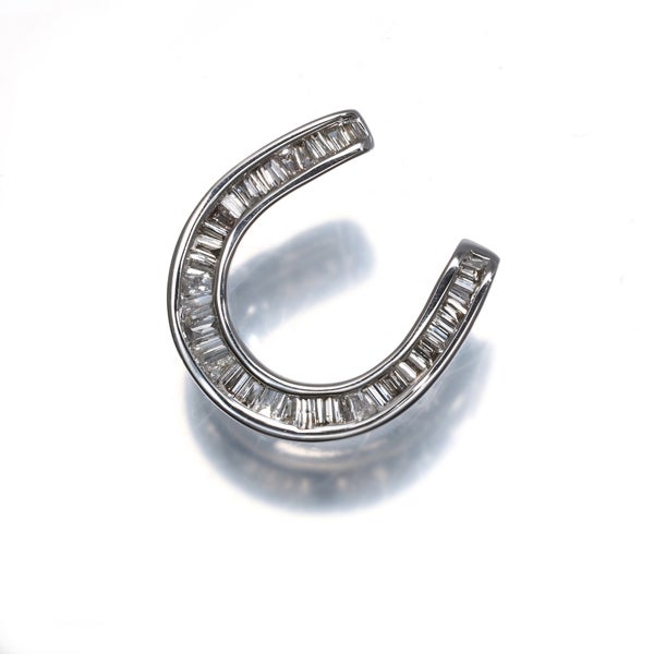  ダイヤ 0.20ct テーパーバゲットカット ホースシュー  ペンダントトップ K18WG 