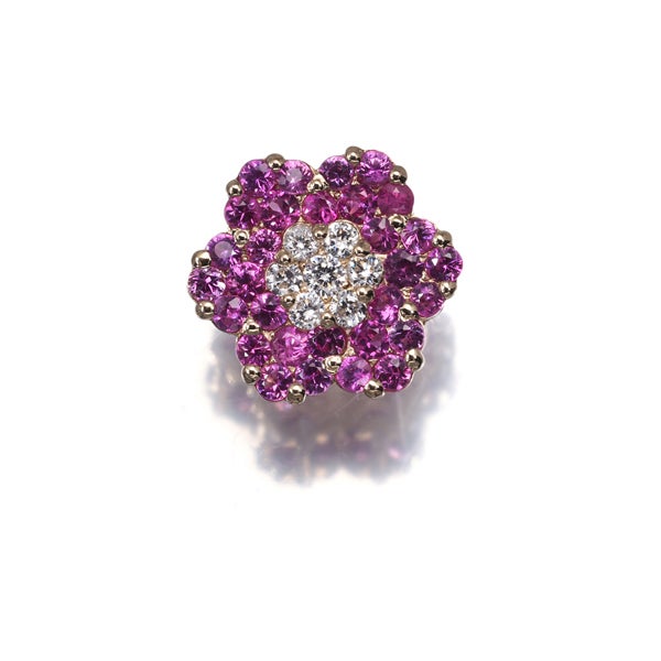  ピンクサファイア 0.48ct ダイヤ 0.10ct フラワー  ペンダントトップ K18YG 
