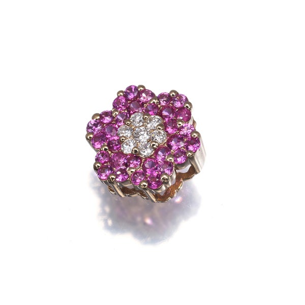  ピンクサファイア 0.48ct ダイヤ 0.10ct フラワー  ペンダントトップ K18YG 
