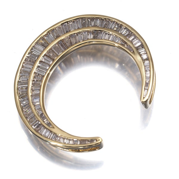 ライトブラウン ダイヤ 0.74ct ムーン テーパーバゲットカット  ペンダントトップ K18YG 