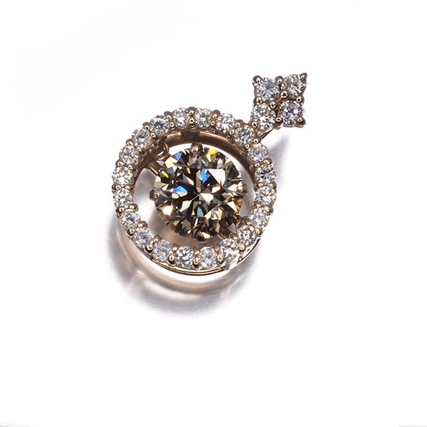 ブラウン＆クリア ダイヤ 1.000ct/0.32ct ダンシングストーン  ペンダントトップ K18PG 