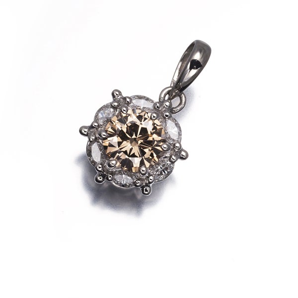ブラウン&クリア ダイヤ 0.58ct/0.22ct 2種カット フラワー  ペンダントトップ Pt900 