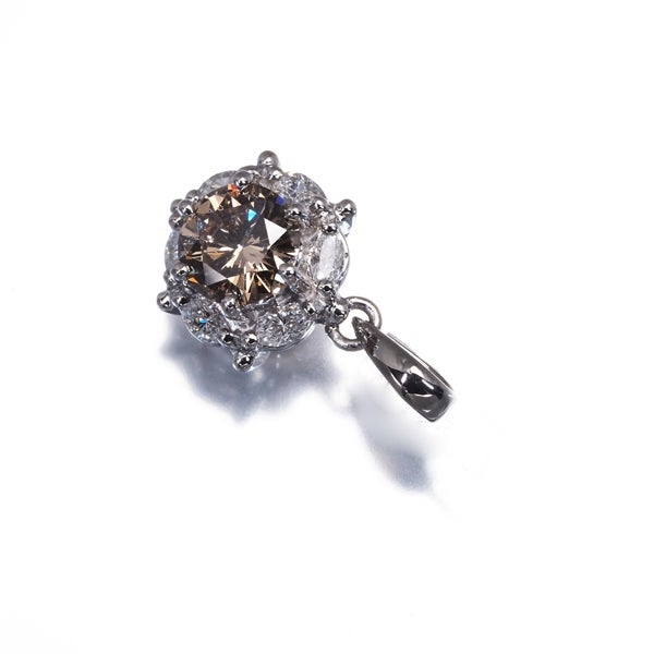 ブラウン&クリア ダイヤ 0.58ct/0.22ct 2種カット フラワー  ペンダントトップ Pt900 