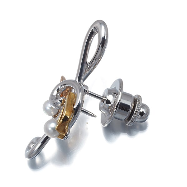 ミキモト ブローチ ベビー アコヤ真珠 3.3mm/3.6mm  ト音記号 音符 K18YG/PG/シルバー 