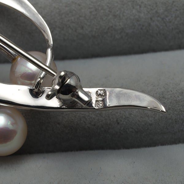 ミキモト ブローチ  アコヤ真珠 5.6-6.3mm  リーフ シルバー 