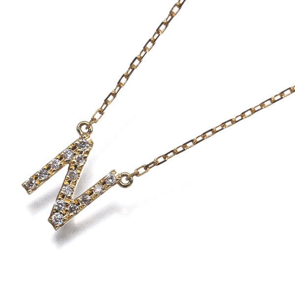 アーカー ネックレス  ダイヤ 0.05ct  イニシャル アルファベット N K18YG 