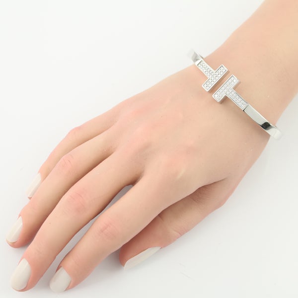 ティファニー ブレスレット  ダイヤ Tスクエア パヴェ バングル K18WG 箱