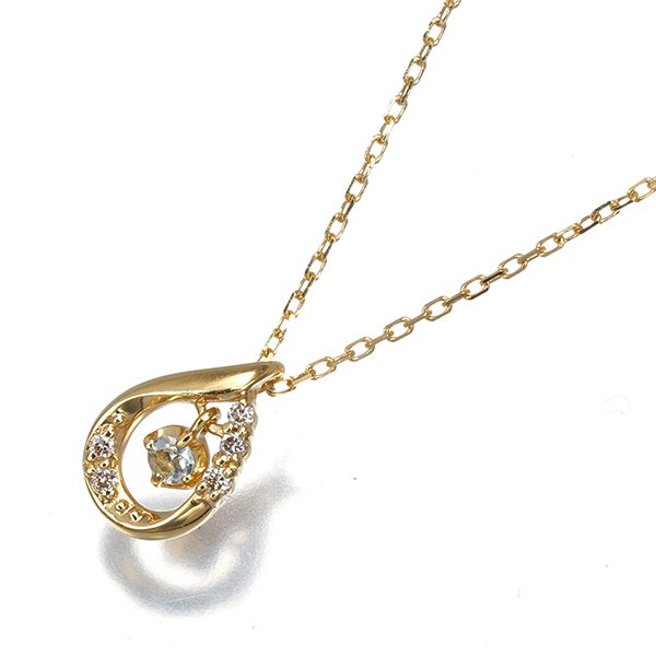 4℃ ネックレス  アクアマリン ダイヤ  ティアドロップ K18YG 