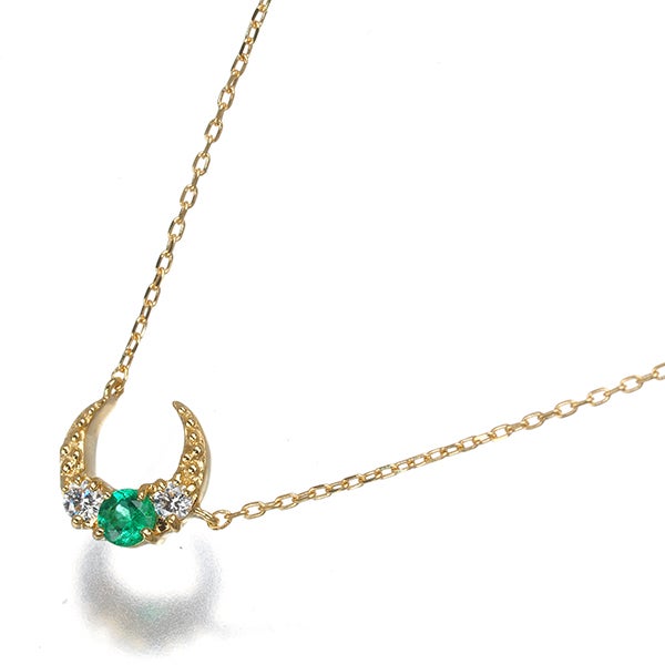 スタージュエリー ネックレス  エメラルド ダイヤ 0.04ct  ムーン K18YG 