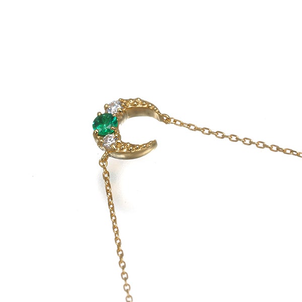 スタージュエリー ネックレス  エメラルド ダイヤ 0.04ct  ムーン K18YG 