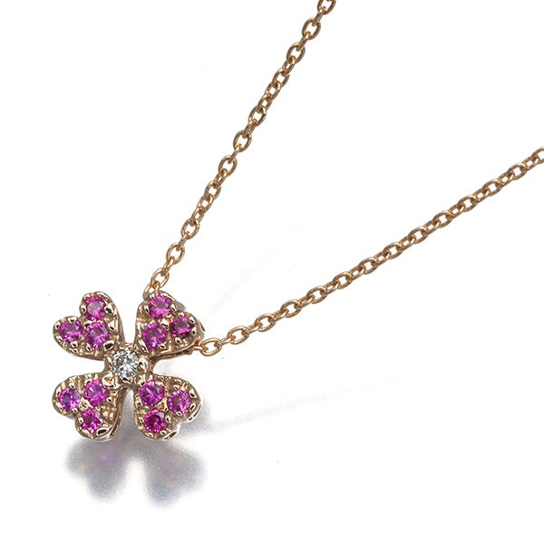 スタージュエリー ネックレス  ルビー ダイヤ 0.02ct  ハート フラワー ミルグレイン K18PG 