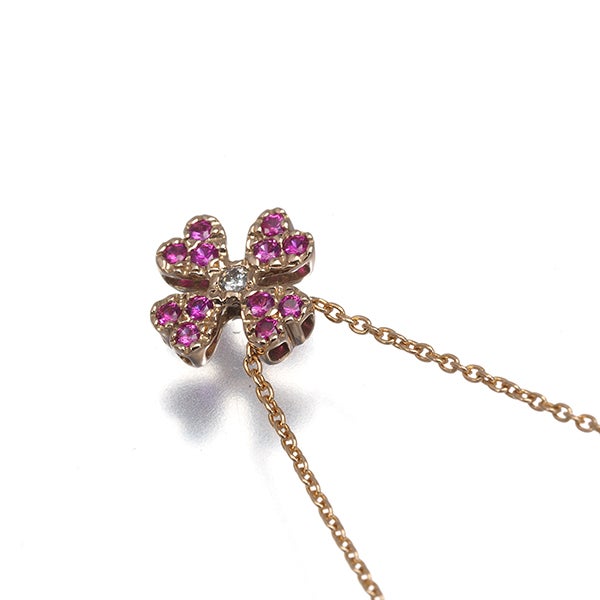 スタージュエリー ネックレス  ルビー ダイヤ 0.02ct  ハート フラワー ミルグレイン K18PG 