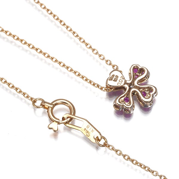 スタージュエリー ネックレス  ルビー ダイヤ 0.02ct  ハート フラワー ミルグレイン K18PG 