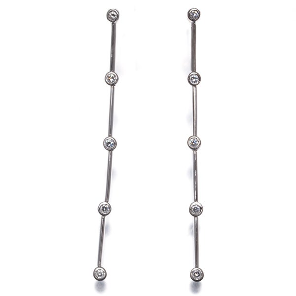 ダイヤ 0.18ct/0.18ct 5P 揺れる  ピアス K18WG/K14WG 