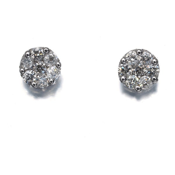  ダイヤ 0.14ct/0.14ct フラワー  ピアス K18WG 