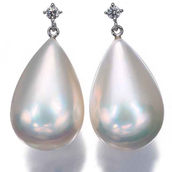 タサキ ピアス マベ マベ真珠 ダイヤ 0.06ct/0.06ct  ティアドロップ 揺れる K18WG 