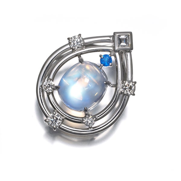 奥村佳彦 ペンダントトップ ムーンストーン 2.65ct アウイナイト ダイヤ 0.26ct K18WG