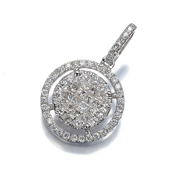  ダイヤ 0.85ct ミステリーセッティング サークル  ペンダントトップ K18WG 