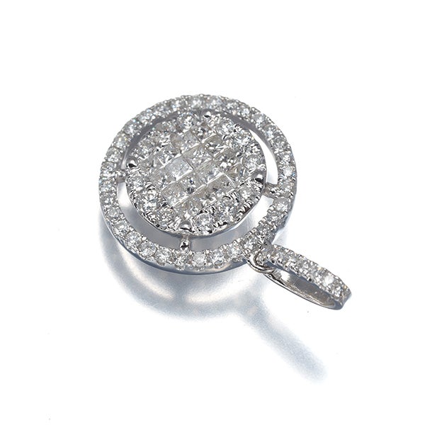  ダイヤ 0.85ct ミステリーセッティング サークル  ペンダントトップ K18WG 