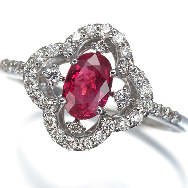  ルビー 0.50ct ダイヤ 0.27ct フラワー  リング Pt900 ソーティング