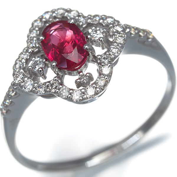  ルビー 0.50ct ダイヤ 0.27ct フラワー  リング Pt900 ソーティング