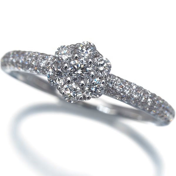 ポンテヴェキオ リング  ダイヤ 0.45ct  フラワー パヴェ 9号 K18WG 