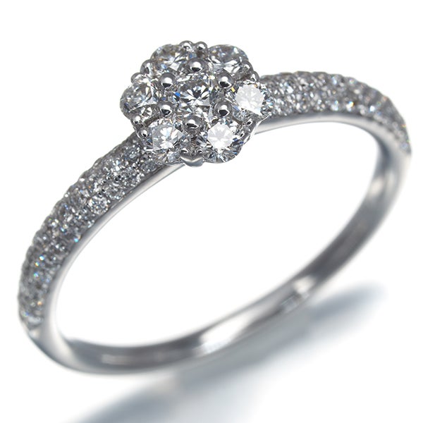 ポンテヴェキオ リング  ダイヤ 0.45ct  フラワー パヴェ 9号 K18WG 
