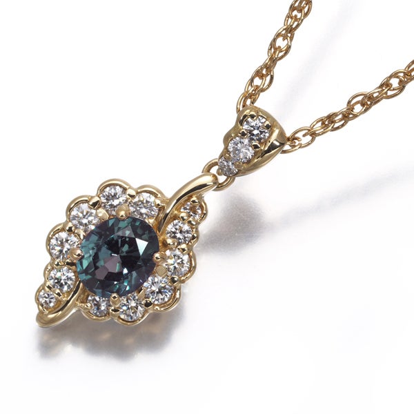 クレサンベール ネックレス  再結晶アレキサンドライト 0.67ct  ダイヤ 0.35ct   K18YG 
