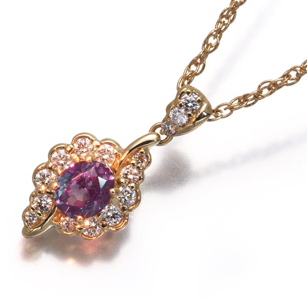 クレサンベール ネックレス  再結晶アレキサンドライト 0.67ct  ダイヤ 0.35ct   K18YG 