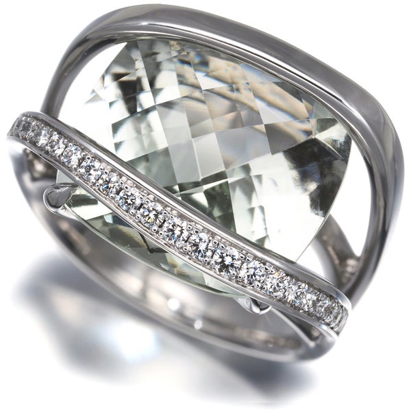 タサキ リング  グリーンクォーツ  ダイヤ 0.19ct  13号 K18WG 