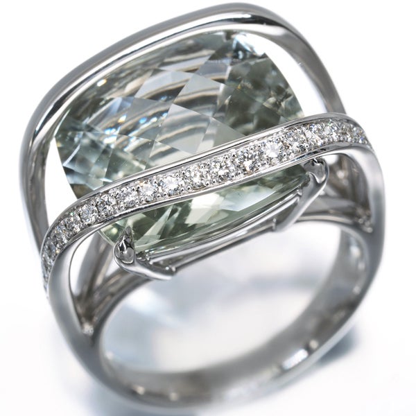タサキ リング  グリーンクォーツ  ダイヤ 0.19ct  13号 K18WG 