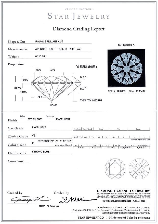スタージュエリー リング  ダイヤ 0.210ct F VS1 3EX  12号 Pt950 箱/鑑定書